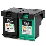 Qué hay en la caja: Cartuchos de tinta HP 338XL 343XL (Re-fabricado) Pack de 2 (1 Negro/1 Tri-color). Volumen de tinta: 22,0 ml para negro (338xl), 21,0 ml para tri-color (343xl).