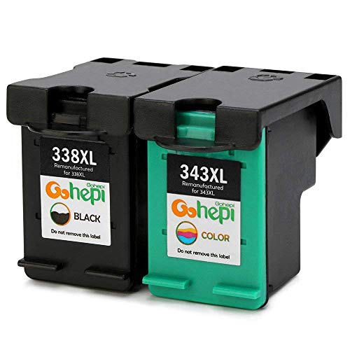 Gohepi 338XL 343XL Cartuchos de tinta Remanufacturado HP 338 343 Compatible para HP Photosmart 8150 2575 C3180,HP PSC 1610 2350 2355,HP Deskjet 5740,HP Officejet H470 150 100(1 Negro,1 Tri-color)