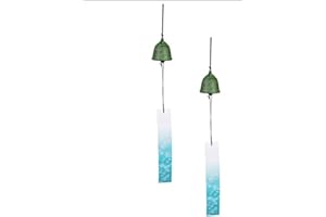 BEUFEE Campanelli Eolici in Metallo in Ghisa Verde, 2 Pezzi Campanelli Eolici Giapponesi Iwachu Campana Del Vento Fortunata in Ghisa Tempio Giardino Fattoria Gronda Campana Del Vento Campanelli Eolici