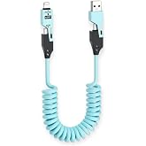 4in1 Spiral Şarj Kablosu 65W Hızlı Şarj - USB-A Type-C Lightning &Ccedil;oklu Kablo - Esnek Yay Tasarım - Premium Kalite &Ccedil;ok Fonksiy