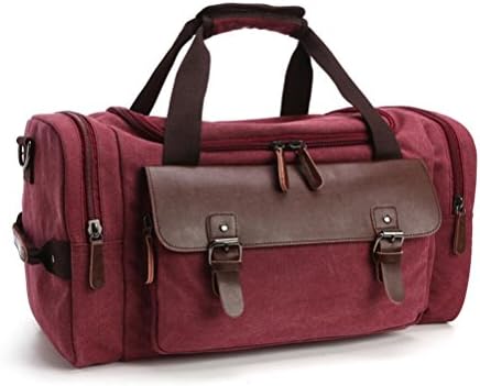 XibeiTrade Canvas Duffle Bag Oversized Genuine Leather Trim Weekend Bags for Men Women (Red)