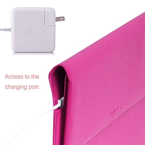 MoKo MacBook Air / Pro 13.3 Zoll Laptop Hülle – PU Leder Tasche Schutzhülle Lederhülle Wallet Case Leather Sleeve Aktentasche mit Karten-Slot für Apple MacBook Air / Macbook Pro 13.3 Zoll, Magenta - 3