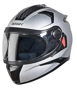 STEELBIRD HI-GN SBH-17 High Impact ABS Material Shell Robot Glossy Silver Helmet with Plain Visor, 580mm, medium