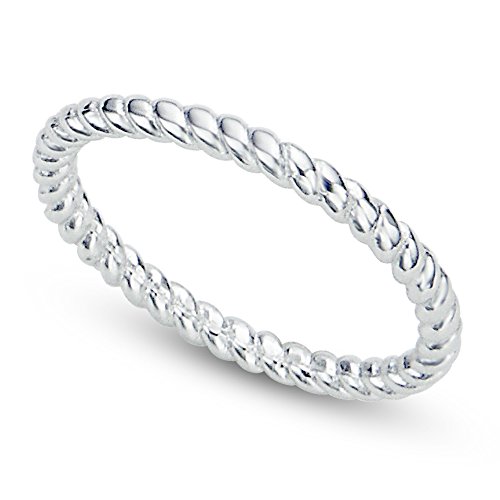 Metal Factory925 Sterling Silver 2MM Eternity Rope Wedding Band Ring, Nickel Free Sz 9 - UK Size: R