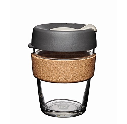 KeepCup 12oz Medium Glass Brew Reusable Coffee Cup, Cork, Grey, 12 oz