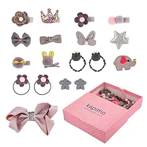 KAPIMO Fancy Hair Clips for Baby Girls Toddlers Assorted Stylish Fashion Hair Accessories 18 pcs Gift Set Box (GREY)