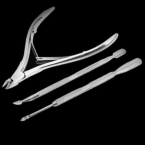 Nail Cuticle Spoon Pusher Remover Cutter Nipper Clipper Cut 3pcs Set - Stainless Steel