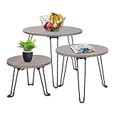 Ejoyous Ensemble de 3 Tables Gigognes, Rétro & Durable Table D'emboîtement Ronde, Tables Basses en MDF avec Pieds en Fer pour Bureau Salon Balcon Jardin Camping, Brun Foncé