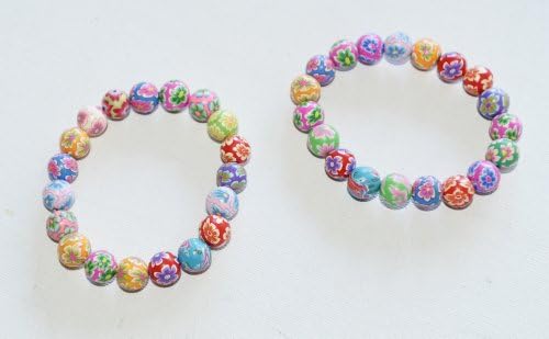 Bohemian/ Japanese fresh style hand-made polymer-clay floral beads bracelets (multi coloured toned), set of 2