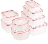 Juego de recipientes herméticos (de 16 piezas: 8 cuencos con tapas • seguro cerrado: fiable cierre de clip y válvula de aire • 4 rectangulares latas, medidas: 208 x 68 x 142 mm (1.640 ml), 178 x 58 x 122 mm (970 ml), 154 x 46 x 104 mm (520 ml), 118 x 40 x 80 mm (240 ml)