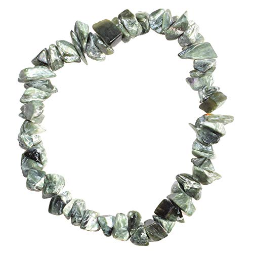 Charged 7" Russian (Rare) Seraphinite Crystal Chip Bracelet Tumble Polished Stretchy (Activate Kundalini & Chakras - HIGH Spiritual Energy) [Reiki] by ZENERGY GEMS