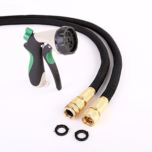 TRESKO® Flexibler Gartenschlauch, Wasserschlauch flexibel mit 3-fach Latexkern, dehnbarer Bewässerungsschlauch, flexiSchlauch mit hochwertiger 10-fach Multifunktions-Brause aus Metall + Druckregler, inkl. Adapter für 3/4“ und 1“ Wasserhahn-Anschluß, alle Verschraubungen aus hochwertigem Messing, inkl. Metall-Aufroller und Tragetasche, bis 10 bar (30m) - 9