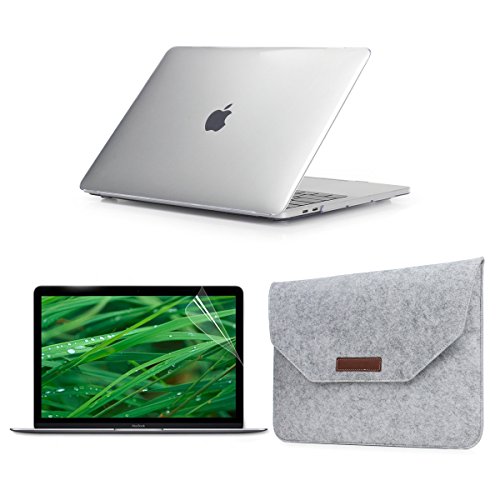EJBOTH MacBook Pro 13 2016 [Nicht für Macbook Pro 13 'Retina] Case & Bag & Film, [Hülle PC hard cover + Filz Sleeve + Screen Protector] für Modell: A1706 & A1708 [Neue Version Oktober 2016] Schuthülle Netbook-Tasche Ultrabook [Transparent Hülle + Beutel Hellgrau]
