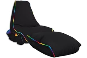 rucomfy Beanbags Rugame Gamer Bean Bag Chair with Pockets - Water Resistant - Soft Indoor for Kids & Teens - 70cm x 80cm x 70cm (LED, With Footstool)