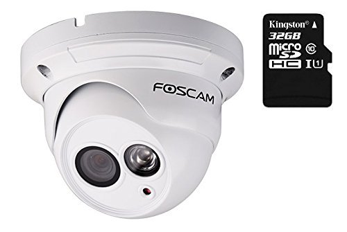 Foscam FI9853EP + MicroSD 32 GB - Telecamera IP da Interno/Esterno, HD 720P, 4.2 W, 12 V, Bianco, 1 Megapixel