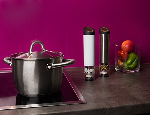 TECVANCE Elektrisches Salz- und Pfeffermühlen 2er Set, mit Keramikmahlwerk + Beleuchtung (schwarz metallic) - 3