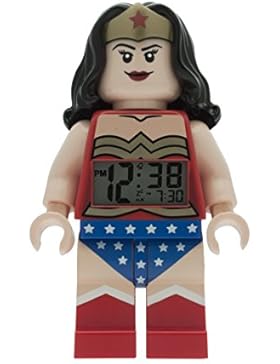LEGO DC Comics Super Heroes Wonder Woman Kinder-Wecker mit Minifigur und Hintergrundbeleuchtung | blau/rot| Kunststoff...