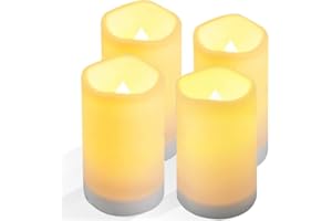 salipt Solar Outdoor Candles, Waterproof LED Flameless Pillar Candle, Dusk to Dawn, Rechargeable Solar Battery Included, Patio Decor, ∅3.25" H 6" Set of 4