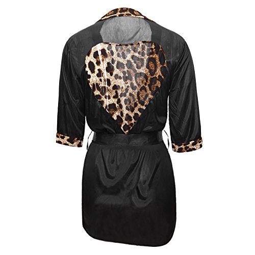 CHIC-CHIC Damen Morgenmantel Leopard Pyjama Herz Unterwäsche Chiffon Schlasfanzug Bademantel Negligee - 4