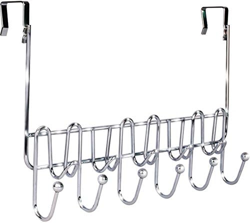 MiSion Chrome 11 Hooks Over The Door Hanger Rack Storage 37cm, Heavy Duty Up to 10KG