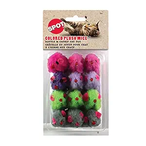 Ethical Colored Plush Mice with Catnip Cat Toy, 12-Pack