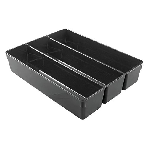 InterDesign 56337EU Linus Besteckkasten Schubladeneinsatz für Besteck, Pfannenwender, Kleinkram - 35,1 x 26,7 x 7,6 cm, schwarz, Plastik, Black