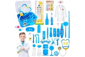 QUOTRE 50 Pezzi Valigetta Dottore Bambini,Kit Dottoressa Bambina,Giochi Dottore con stetoscopio,termometro,camice,Kit Dottore Bambino Gioco di Ruolo per Ragazze e Ragazzi di 4,5,6 Anni