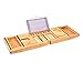 Produktbild Luxus Bambus Bathtub Tray Caddy-Adjustable Wooden Bath Reading Tray mit Verlängerung der Seiten, Tablet-Inhaber, Handy-Tray, Weinglas-Slot-Große Geschenkidee