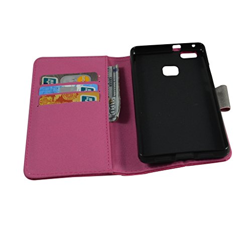 Huawei P9 Lite / G9 Custodia,Mama Mouth Portafoglio custodia in PU di cuoio pelle con supporto carte di credito in Piedi caso Case per Huawei P9 Lite / G9 Smartphone,Magenta