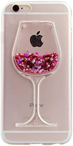 iPhone 8 Plus liquid Transparent Case,Crystal Clear Soft Flexible TPU Case with 3D Flowing Liquid Creative Bling Glitter Stars Red Wine Glass Design for iPhone 7 Plus with 5.5 inch,Cute Floating Sparkle Hearts Bling Glitter Shell Case Cover for Apple iPhone 8 Plus/7 Plus 5.5