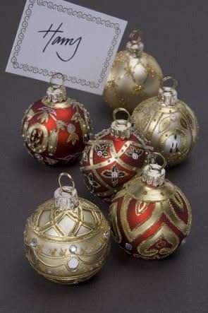 Opulent Red &amp; Gold Bauble Place Setting Holders. Name Card Holders