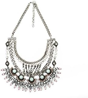 Womens Fashion Necklace - Statement Indian Inspired Multi Chained Pendant Chain Womens Colorful Rhinestone Crystal Costume Jewelry Bib Statement Choker Necklace