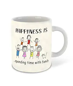 DecorVecor - Happiness is Spending Time with Family Printed White Inner Colour Ceramic Coffee Mug | Drink | Milk Cup - Best Gift | Happiness, (Design 3)