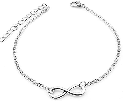 Worsendy Girl Fashion Turquoise Bead “8” Anklets Chain Women Foot Bracelet Barefoot Sandal Beach Foot Jewelry 2 pc (silver)