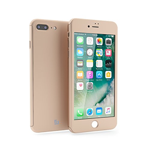 Funda iPhone 7 Plus 360 Grados Completa - Carcasa Integral y Cristal de Vidrio Templado para Movil Apple iPhone 7 Plus - Fundas Delantera y Trasera - iPhone 7 Plus Case Cover  Oro 