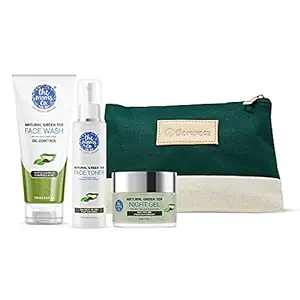 The Moms Co. Green Tea Night Repair Kit l Oil Free Look l Green Tea l Face Wash l Toner l Night Gel l