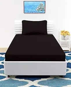 PNP Textiles Plain/Solid Bedsheet for Single Bed with 1 Pillow Cover , Size 90x60 inch ,Colour Black 01