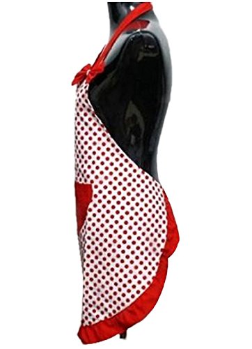 Küchenschürze Rot Weiß gepunktet mit Schleife Rockabilly Kochschürze (KUE006) - 2