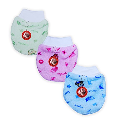 Guru Kripa Baby Products Infants Cotton Hosiery Mittens (0-6 Months) - Pack of 3 (Light)