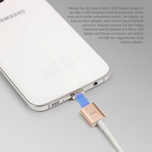 Original Urcover® Tech Magnetisches USB Ladekabel Micro USB Snap Champagner Gold [ FAST CHARGING ] mit LED Statusanzeige für Android Smartphones und Tablets - 5