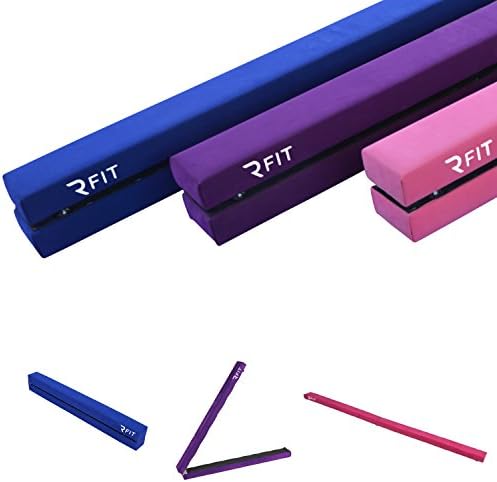 RFIT Balance Beam Gymnastics Equipment For Adults &amp; Kids, 7 Feet - Folding Children's Gymnastics Beam with Wooden Base, Foam Padding, Non-slip Suede Surface - Ideal For Professional &amp; Home Use (Blue)