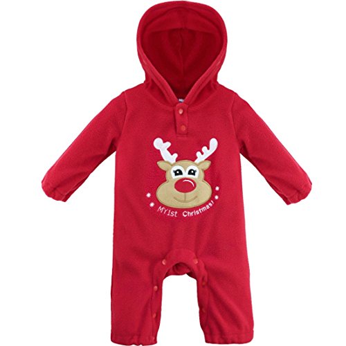 YIZYIF Babies Christmas Romper Warm Fleece Outfit Infants Fancy Jumpsuit Costume Unisex 3-18 Months Red Christmas Reindeer 3-6 Months