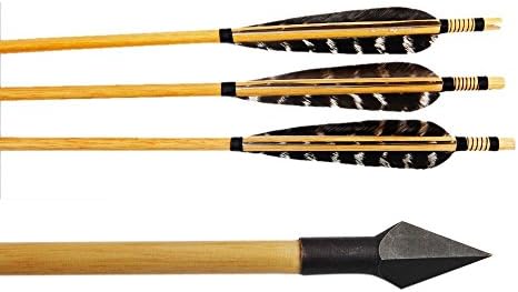 CNSE 150 Grain Broadhead Pheasant Turkey Feathers Fletched Hunting Arrows Wooden Shaft Arrow 6Pcs