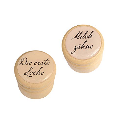 Milchzähne Zahndose und Dose Erste Locke - Bilderdose Milchzahn - Classic Box aus Holz mit Drehverschluss 34 mm (Set)