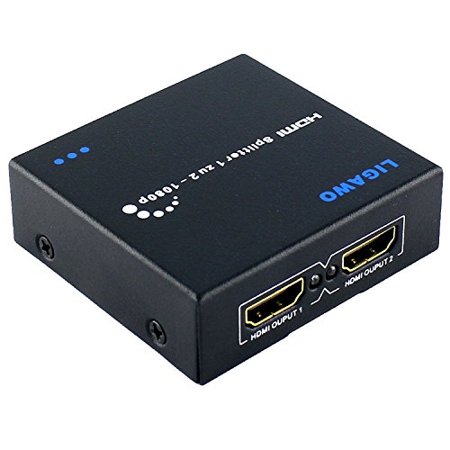 Ligawo ® HDMI Splitter 2 fach – Generation III + Enhanced 3D Signal Unterstützung/ HDMI Kabel Verteiler 1 zu 2 Y-Adapter 1080p FullHD HDMI HighSpeed 2-fach/ 2-port/ 1 an 2 + Netzteil + Verstärker - 2