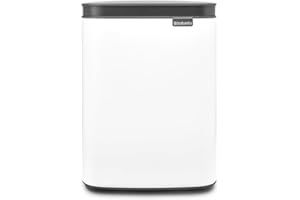 Brabantia - Cubo de basura Bo 4 L - Pequeño y elegante cubo de basura - Tapa de apertura fácil y cierre suave - Higiénico, ahorra espacio - Montaje en la pared - Para baño, aseo, dormitorio - Blanco