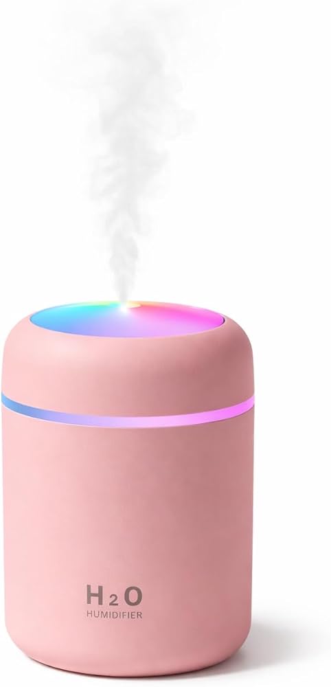 Mini Hava Nemlendirici 300ML RGB Işıklı Type-C Buhar Makinesi Sessiz Ortam Nemlendirici Aroma Difüzörü Pembe