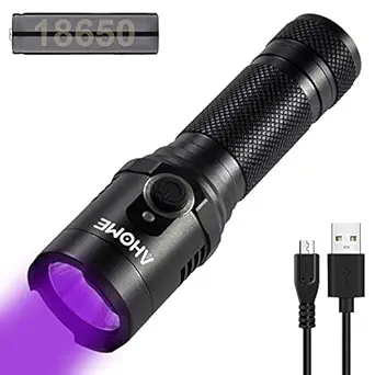 AHOME V1 UV 395nm Black Light Flashlight, EDC Tactical [USB Rechargeable Blacklight] with [Magnetic Base], Ultraviolet LED Lamp, Battery and Micro Charging Cable