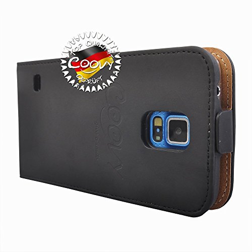 COOVY   Funda para Samsung Galaxy S5 SM-G900F SM-G901F Neo SM-G903F COVER CASE CUBIERTA DELGADO FUNDA PROTECTORA CON TAPA con l  mina protectora de pantalla   Color negro