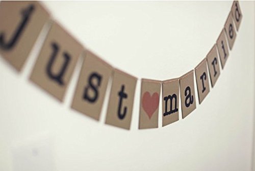 Veewon Girlande Vintage Rustikal Kraftpappe Hochzeit Bunting Fahnen Foto Prop Dekoration Weinlese “Just Married“ – als Deko zur Hochzeit - 3